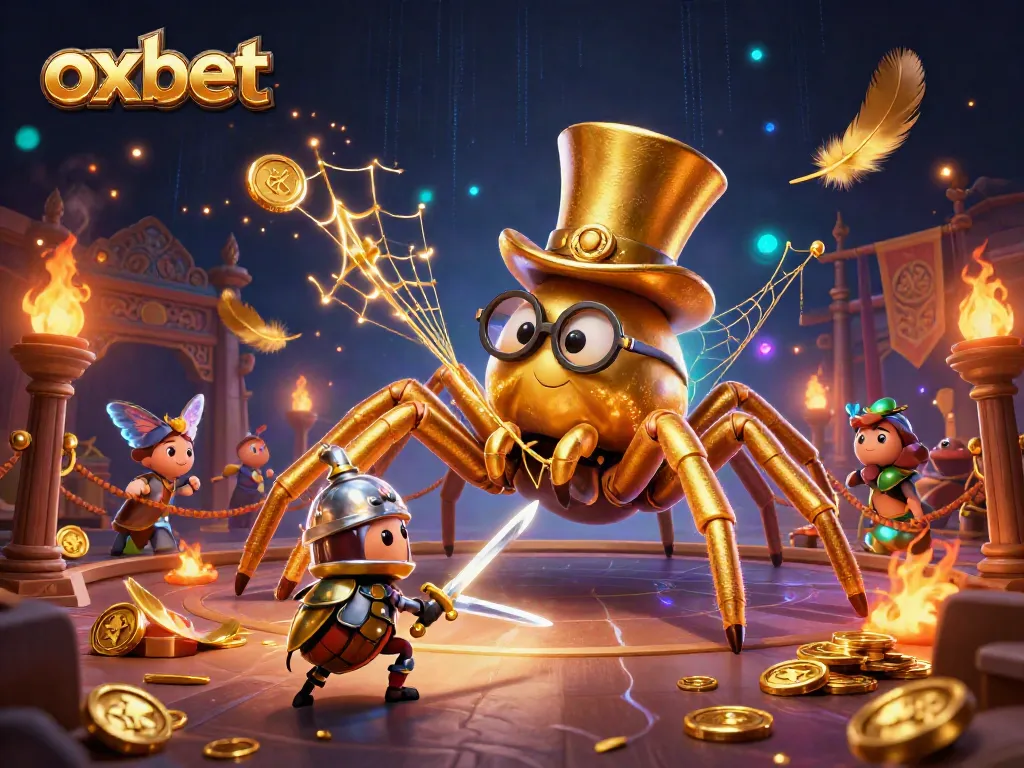 Experience exhilarating gameplay at OXBET with a golden tarantula and knight in a vibrant casino scene.