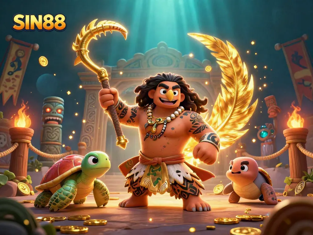 Engage in thrilling gaming at SIN88 with vibrant visuals of a demigod hawk and mystical elements.